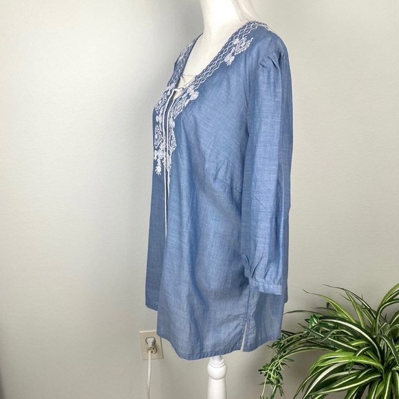 Dressbarn, Plus Size 2X Denim Blue 100% Cotton Tassels Embroidered Blouse NWOT - Picture 7 of 12